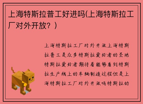 上海特斯拉普工好进吗(上海特斯拉工厂对外开放？)